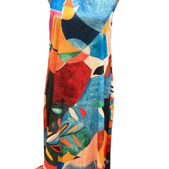 Nicole Miller Halter Neck Sleeveless Abstract Print Satin Maxi Dress – Small - Picture 3 of 9